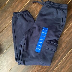 GAP Kids Boys  L Cargo Jogger Pants Navy Fleece Lined Elastic Waist